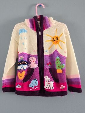 Peruvian Style Handmade Knit Zip Up Hoodie Kids